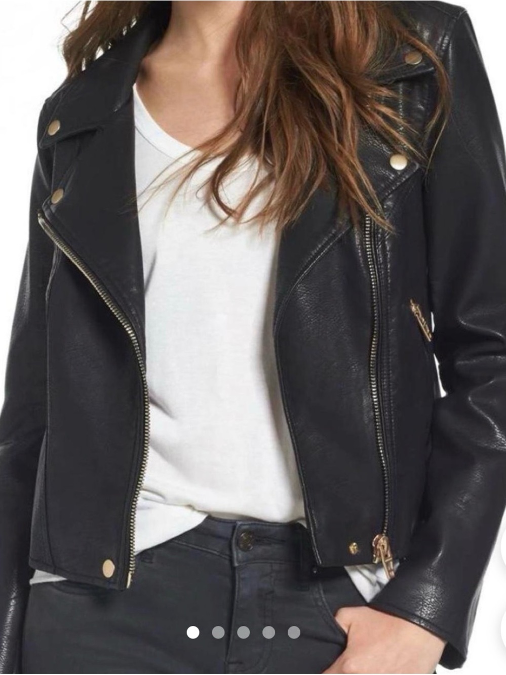 Blank NYC Black Leather Moto Jacket with Gold Hardware